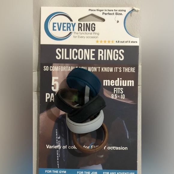 Everyrings 10pc blue gray black silicone rings set size medium new - Picture 5 of 10